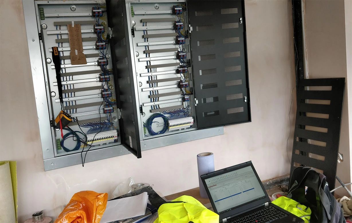 Structured cabling and control panel during installation